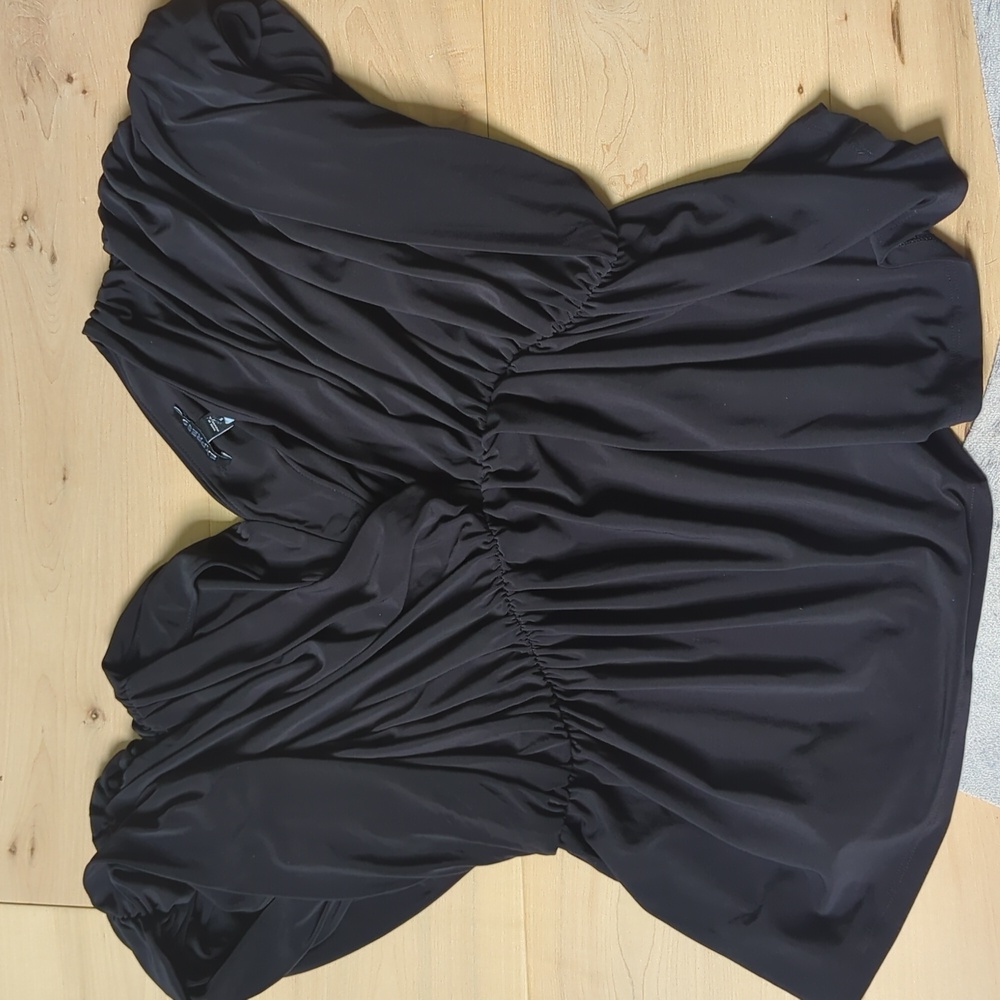 Express Deep V-Neck Short Sleeve Draped Peplum Top Black Small